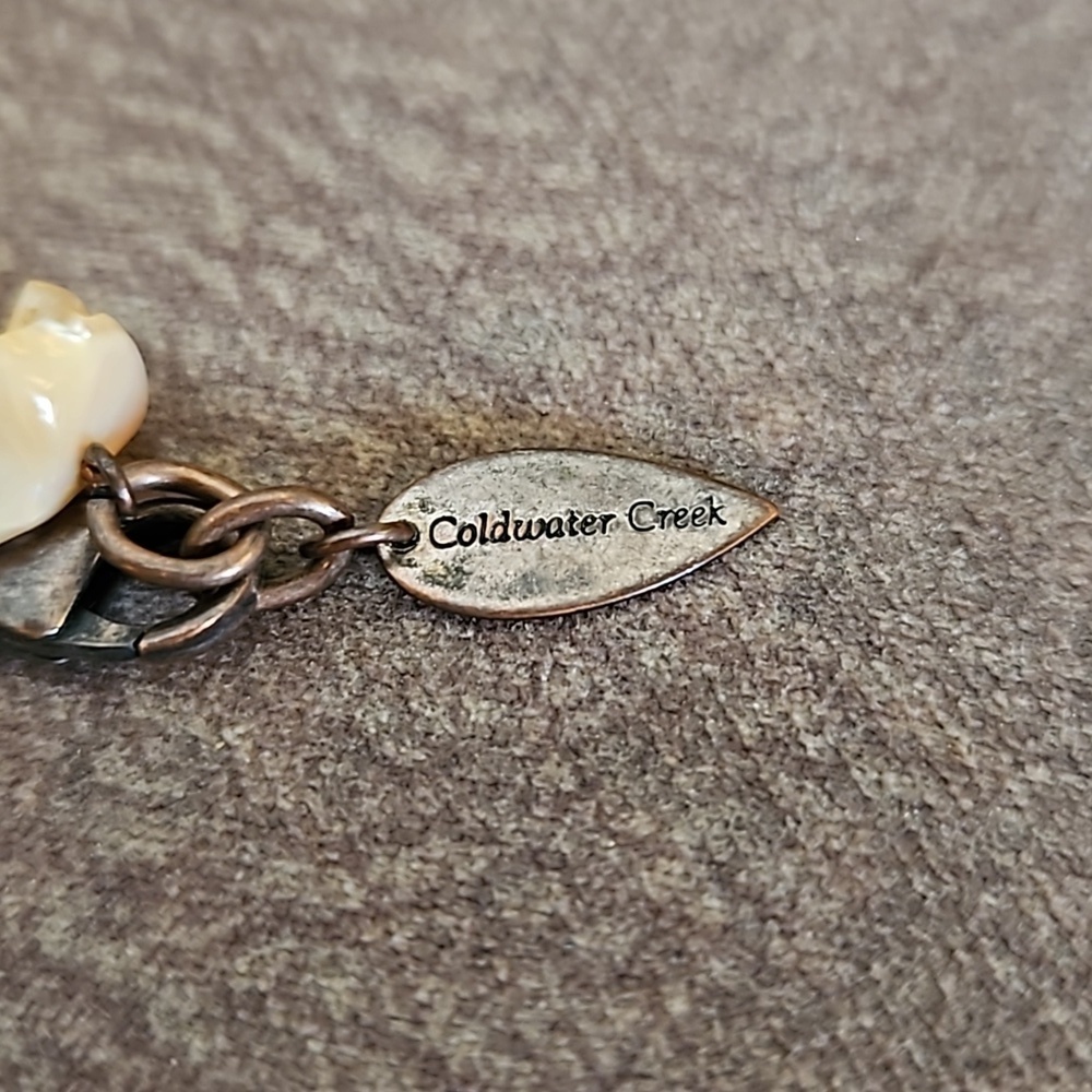 VTG Coldwater Creek Ceramic Shell Bronze Disc Beaded Chain Long Necklace - Picture 9 of 9